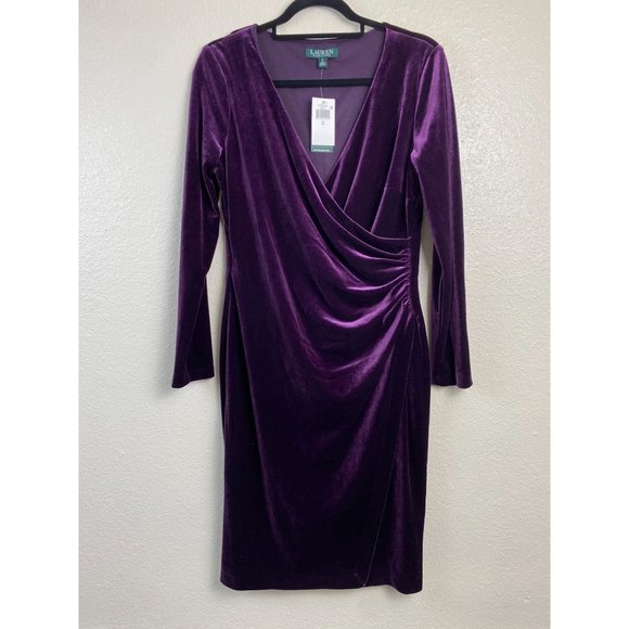Lauren Ralph Lauren Dresses & Skirts - New Lauren Ralph Lauren velvet Sheath Dress Womens size 8 Purple Cocktail Event